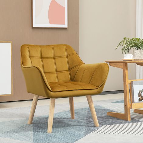 Fauteuil relax 67x61.5x71 cm jaune en polyester effet velours avec pieds surélevés (1/5)