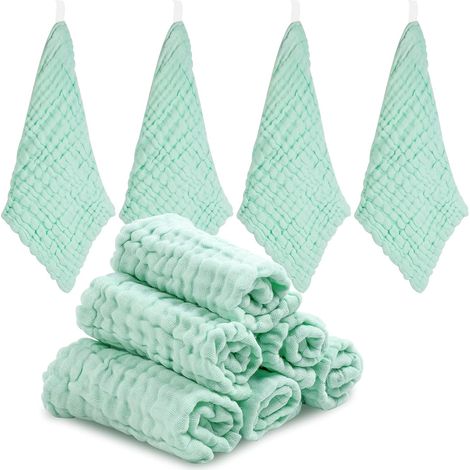 10 Baby-Waschlappen aus Gaze, weiche Babyhandtücher aus 100 % Bio-Baumwolle, Baby-Gesichtstücher, Unisex-Mehrzweck-Baby-Gesichtstücher, 30 x 30 cm (blau) (1/5)
