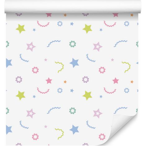 Papel pintado con estampado colorido y estrellas para salón y dormitorio, 50x1000 cm. (1/5)