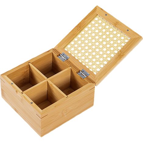 [Ander Online] Aufbewahrungsbox aus Holz mit 4 Fächern für Teebeutel, Kaffeekapseln und Aufgüsse – für mehr Ordnung im Büro, in der Küche oder auf der Arbeitsplatte