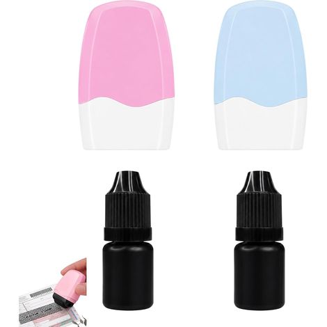 Juego de sellos de privacidad en rollo: 2 sellos (rosa y azul) con 2 recambios de tinta, protección de datos personales para correo, paquetes, documentos e información sensible. (1/5)