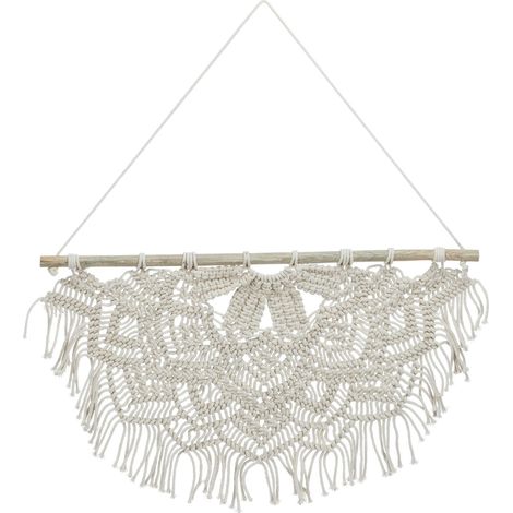 Relaxdays Macramé Wall Hanging, Handmade, Boho Style, Bohemian Decor, H x W: 65 x 60.5 cm, Cotton & Wood, Cream