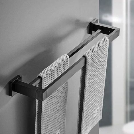 Porte-serviettes - Noir Mat - Acier Inoxydable - 50 cm - Design Contemporain - Accessoires de Salle de Bain (1/4)