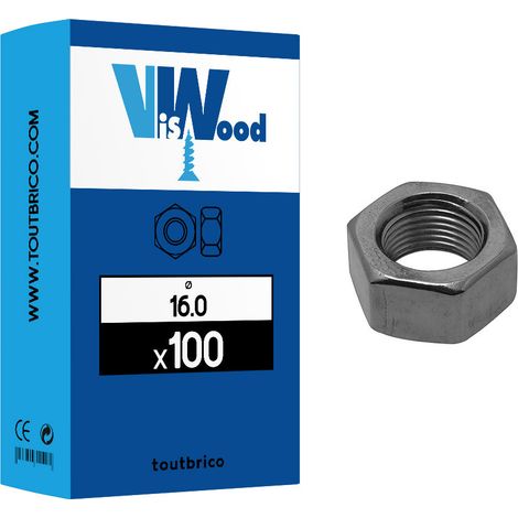 100 écrous hexagonaux Ø 16mm classe 8 brut - Viswood