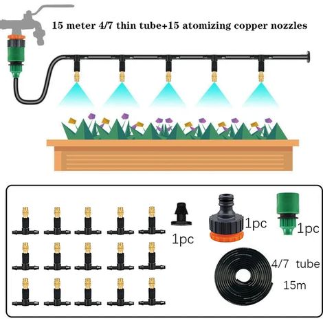 (15m) Système d'irrigation automatique pour jardin avec brumisateurs réglables. (1/5)