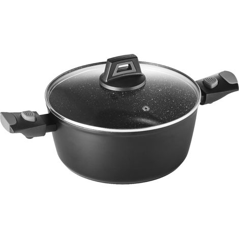 Faitout Ø24 cm Aluminium Forgé Revêtement Antiadhésif façon pierre Poignées Amovibles Couvercle Verre Tous Feux dont Induction et Lave-Vaisselle (1/5)