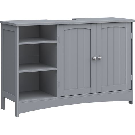 Vasagle – Meuble sous vasque simple 30 x 90 x 60 cm – 2 portes – Armoire de rangement avec étagères réglables – Panneau MDF gris tourterelle