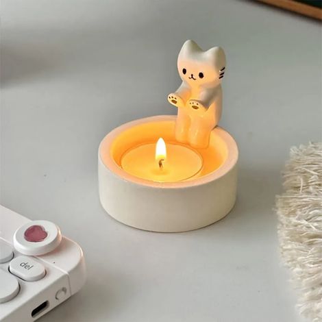 Bougeoir décoratif en forme de chat, idéal pour les tables, les salons, les mariages, les fêtes et les intérieurs.-AquaForge (1/3)