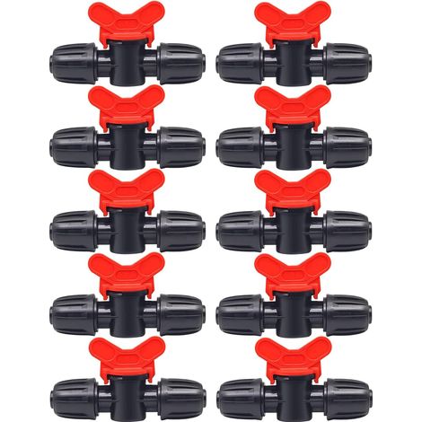 10 Pièces Vanne Commutation d'Irrigation, Irrigation Pipe Valve Switch, Robinet Jardin en Plastique PE, Robinet Barbelé Double Mâle, pour L'irrigation des Pelouses de Jardin, pour 16mm Tuyau (1/5)