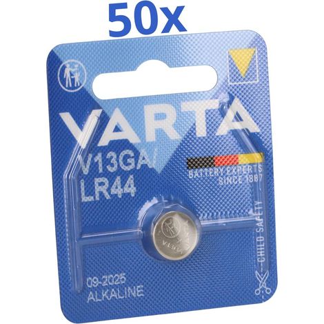 50x Varta Knopfzelle Electronics V 13 GA / A76 / LR 44 Alkaline 1,5 V 1er Blister (1/5)