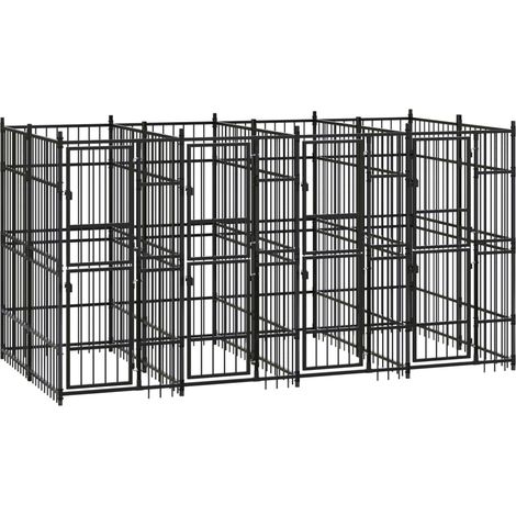 Gabbia per cuccia recinto per animali da esterno per cani in acciaio 7,37 m² nero 020041875