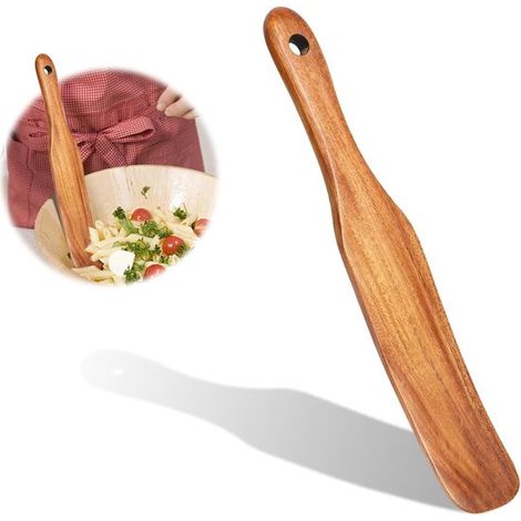 Spatola e cucchiaio robusti in legno di teak: design ergonomico, facili da pulire, ideali per cucinare e cuocere al forno. (1/5)