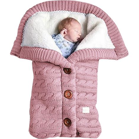 Couverture d'emmaillotage pour nouveau-né, gigoteuse douce pour bébé, couverture chaude et épaisse en laine tricotée pour nouveau-né, rose (1/4)
