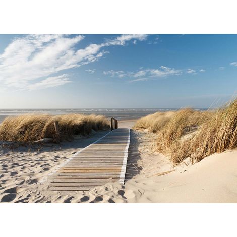 Tableau mer turquoise & sable fin | Tableau salle de bain bord de mer et ciel bleu | Tableau sur toile paysage mer pour couloir - 0,7 x 0,5 m (1/2)