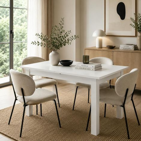 Table à manger blanche extensible 140-180 cm ALVA (1/5)