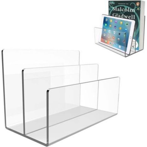 1 porte-documents en acrylique transparent à 2 sections, trieur de courrier, porte-documents de bureau pour la maison, le bureau, l'école, les enveloppes, les factures, les documents papier (1/4)