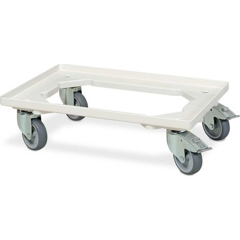 BRB Transportroller für 600x400 mm Eurobehälter, weiß, 250 kg Tragkraft, 4 Lenkrollen, 2 mit Feststellbremse