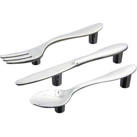 Lot de 3 poignées de tiroir argentées pour meubles de cuisine (couteau, fourchette, cuillère) (1/5)