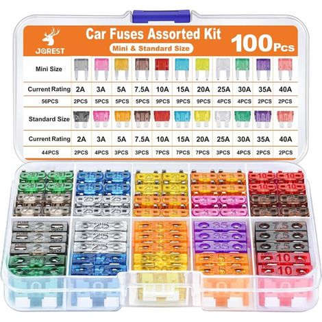 100Pcs Fusible Voiture Set - 56 Mini Fusible Auto + 44 Moyenne Fusible Automobile + 1Extracteur, Auto Fusible pour Voiture/RV/Moto (1/4)