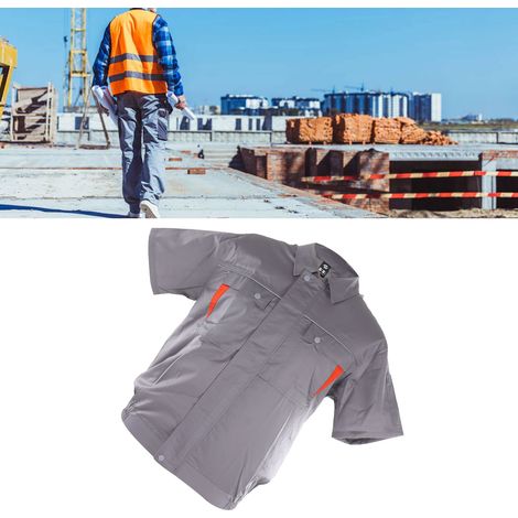 Veste d'été rafraîchissante avec ventilateur, vêtement climatisé, veste rechargeable, vêtement de travail rafraîchissant et protecteur contre le soleil, XXXL, gris clair et orange. (1/5)
