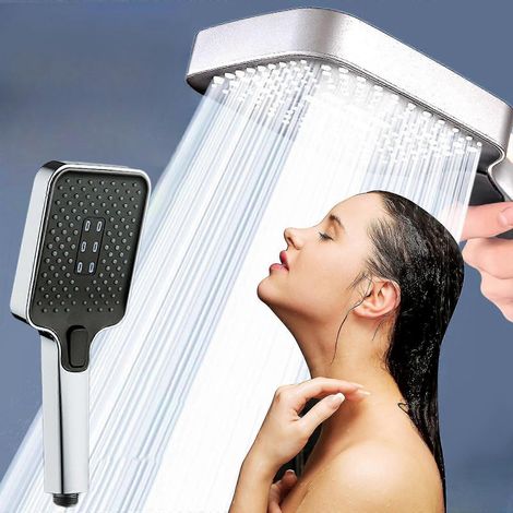 Pommeau de douche carré avec douchette haute pression, 3 modes de jet, couverture corporelle, jet d'eau à plusieurs endroits, pommeau de douche effet pluie puissant pour une salle de bain améliorée (1/5)