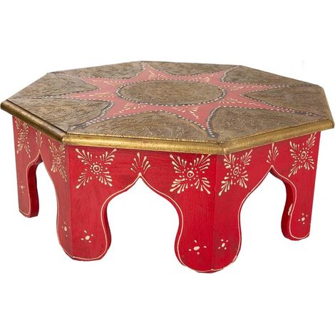 Mesa de centro de madera y metal rojo 40x40x15,5