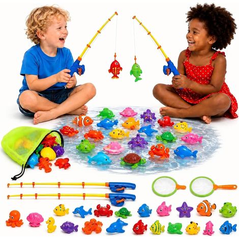 Educational Bath Toy for Children 3+ Years, Aquatic Fishing Toy with 30 Floating Animals Magnetic Set with 2 Ropes (1/5)