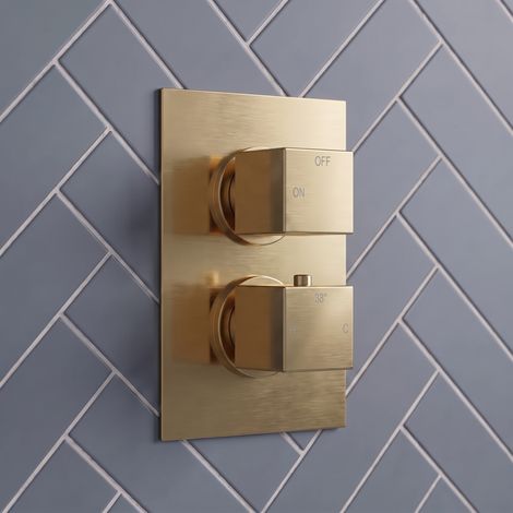 Signature React Thermostatic 1 Outlet Concealed Shower Valve Dual Handle - Brushed Brass (1/3)
