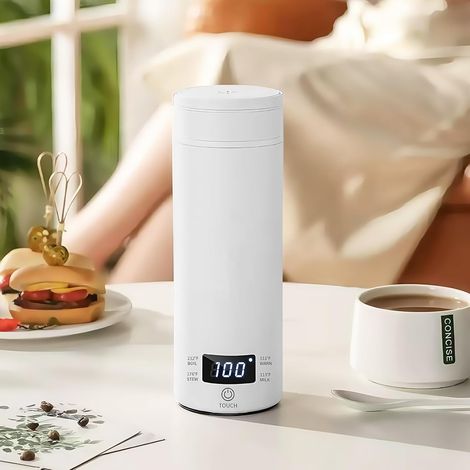 Petite bouilloire de voyage, 500 ml, portable, mini bouilloire électrique avec arrêt automatique avec couvercle réversible pour thé, café, pour voyage, hôtel, blanc (1/5)