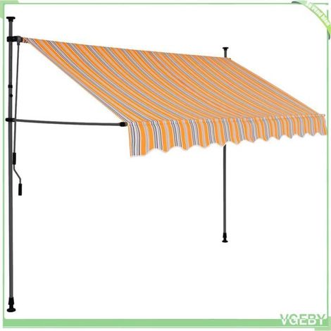 Auvent manuel rétractable - FAFEICY - 145852 - 300 cm - Jaune et bleu - LED solaire (1/5)
