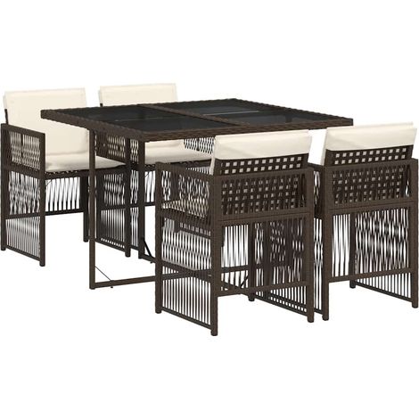 Maison Exclusive - 5-tlg. Garten-Essgruppe mit Kissen Braun Poly