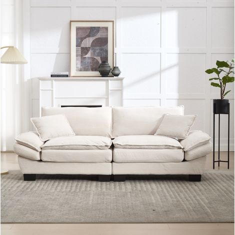 Sofá 224x81x81 Cm Terciopelo Beige - Asiento Ultraprofundo 2 Plazas, Estructura Madera Y Patas Negras (1/5)