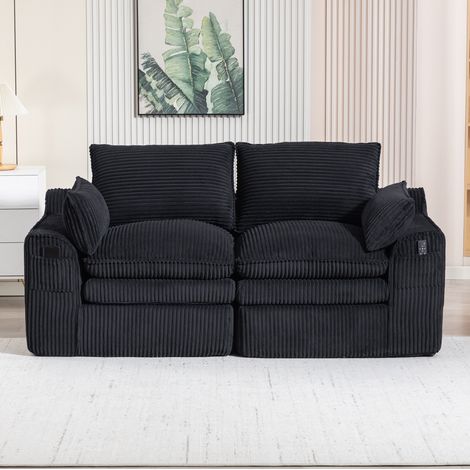 Sofá 2 plazas 191x94x85 cm negro en pana con cojines, bolsillos laterales y asiento de espuma multicapa (1/5)