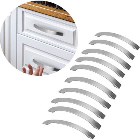Poignées de meuble – Lot de 10 – Métal – Argent – Pour armoires, tiroirs et portes coulissantes – Ferrures de meuble (1/5)