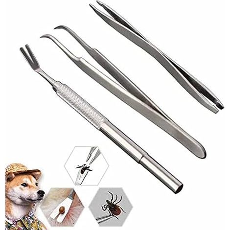 Outil en acier inoxydable pour retirer les tiques. Kit de retrait de tiques sans danger pour les chiens. (1/5)