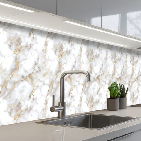 Kitchen Splashback Golden veins - Marble - White 400x80 cm