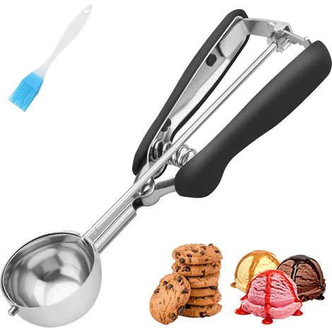 Cuillère à biscuits moyenne 2 cuillères à soupe, taille 40, cuillère à pâte à biscuits, cuillère à crème glacée en acier inoxydable 18/8 avec prise confortable, pour faire des cookies, muffins (1/4)