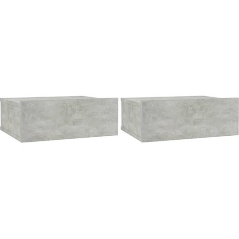 Lot de 2 Tables de Chevet flottantes, Tables de nuit, pour Chambre Salon Couloir, Gris béton 40x30x15 cm OIB5584E (1/5)