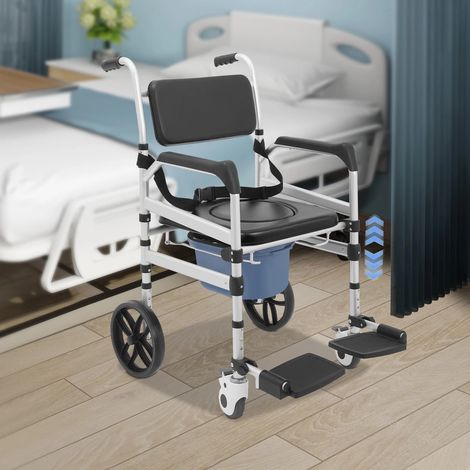 Gojoy – Siège de douche pliable en aluminium – Hauteur réglable 46-51 cm – Capacité 150 kg – Roues antidérapantes avec freins