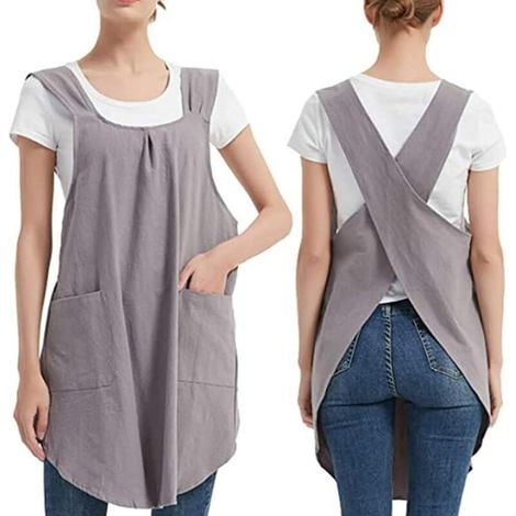 Tablier en coton lin Home Florist No Tie Bib - Grey, 7227cm, 1pc (1/3)