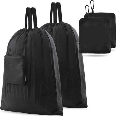 2-teiliger, faltbarer Reisewäschebeutel (51 x 57 cm) mit Kordelzug, für Koffer, Zuhause, Camping und Reisen – Schwarz (1/5)