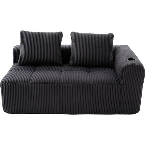 Divano 2 posti in corduroy grigio scuro senza montaggio con tasche laterali e portabicchieri (1/5)