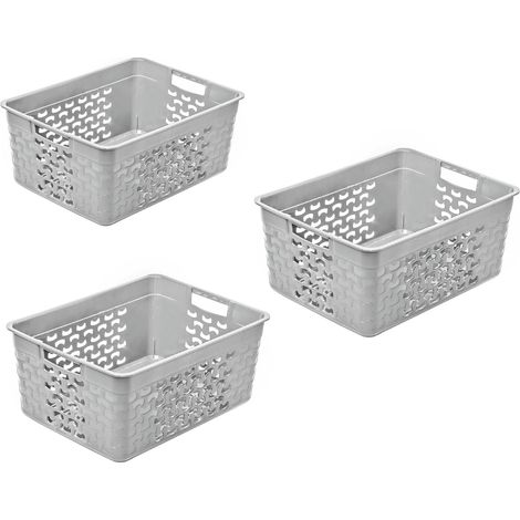 Lot de 3 corbeilles de rangement universelles multifonctionnelles, design coton, en plastique, sans BPA, taille L, 10 l, gris clair (1/4)
