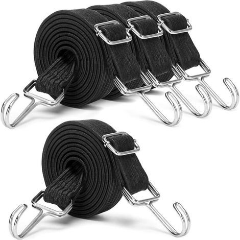 Pieces Heavy Duty Elastic Cords for Outdoor Use, Long and Adjustable, with Hooks, Flat, High Elasticity Rubber - 1 m (1/5)
