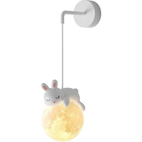 Applique murale câblée pour chambre d'enfant, impression 3D, boule de lune, chambre à coucher, animaux de dessin animé mignons, lapin, panda, ours, lampe de chevet nordique à intensité variable (1/5)