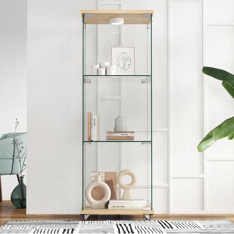 Meuble rangement vitrine en verre LED naturel OKMYHOME (1/5)