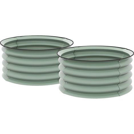 Lot de 2 Jardinières Rondes Surélevées en Métal – 60x60x30 cm, Fond Ouvert, Vert Idéal Herbes et Légumes (1/5)