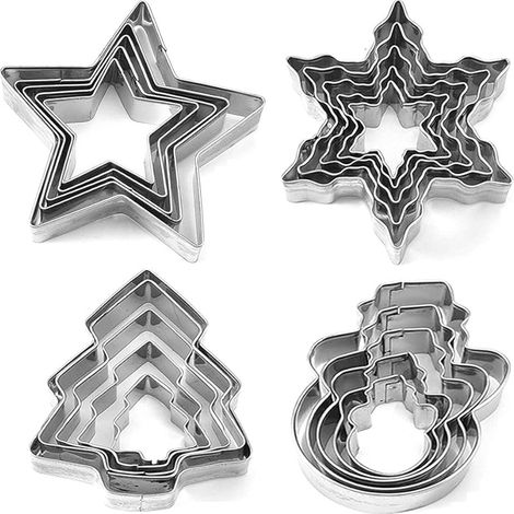 Lot de 20 emporte-pièces en acier inoxydable pour biscuits - Forme de Noël - Flocon de neige - Arbre - Bonhomme de neige (1/5)