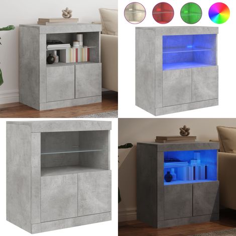 Sideboard mit LED-Leuchten Betongrau 60,5x37x67 cm - Sideboard - Wohnzimmermöbel - TV-Schreibtisch - Regal - Aufbewahrung - Home & Living