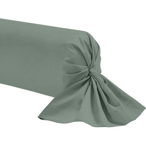 Taie de traversin vert de gris 100% coton 90 cm (1/2)